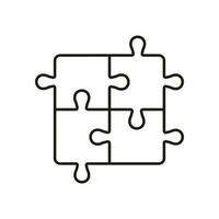 Puzzle, Jigsaw Solution Line Icon. Square Pieces Match, Logic Combination Linear Pictogram. Idea, Challenge Game, Teamwork Outline Sign. Editable Stroke. Isolated Vector Illustration.