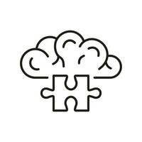 Jigsaw, Creative Human Mind Concept. Puzzle and Brain Line Icon. Find Solution, Problem Solving Linear Pictogram. Idea, Memory, Education Outline Sign. Editable Stroke. Isolated Vector Illustration.