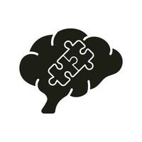 Puzzle and Human Brain Silhouette Icon. Jigsaw for Mind Development Concept. Problem Solving and Find Solution Glyph Pictogram. Memory, Education, Creative Idea. Isolated Vector Illustration.