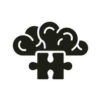 Puzzle and Human Brain Glyph Pictogram. Jigsaw Game for Creative Mind Silhouette Icon. Find Solution, Problem Solving Process. Idea, Memory, Education Solid Sign. Isolated Vector Illustration.