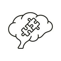 Puzzle and Human Brain Line Icon. Jigsaw Creative Mind Concept. Problem Solving and Find Solution Linear Pictogram. Education, Idea, Memory Outline Sign. Editable Stroke. Isolated Vector Illustration.