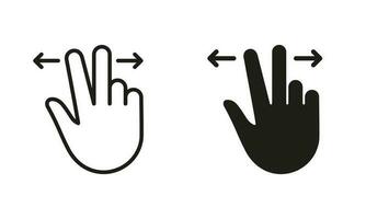 Zoom Gesture, Hand Finger Swipe Right and Left Line and Silhouette Icon Set. Pinch Screen, Rotate on Screen Pictogram. Slide Left and Right Gesture Symbol Collection. Isolated Vector Illustration.