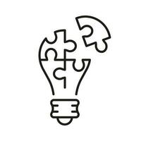 Puzzle in Lightbulb Shape Line Icon, Idea Concept. Jigsaw and Light Bulb, Inspiration for Innovation Pictogram. Creative Success Strategy Outline Sign. Editable Stroke. Isolated Vector Illustration.