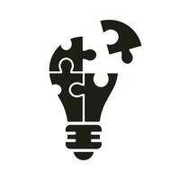 Puzzle in Lightbulb Shape Silhouette Icon. Creative Idea Concept. Success Strategy Solid Sign. Jigsaw and Light Bulb, Innovation and Inspiration Glyph Pictogram. Isolated Vector Illustration.