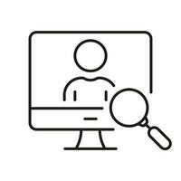 HR Research in Computer Linear Pictogram. Employee Candidate, Job Recruitment, Work Opportunity Outline Symbol. Human Resources Line Icon. Employment. Editable Stroke. Isolated Vector Illustration.