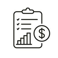 Financial Budget Line Icon. Tax Accounting Outline Symbol. Finance Payment Document, Money Report on Clipboard Linear Pictogram. Paper with Dollar Sign. Editable Stroke. Isolated Vector Illustration.