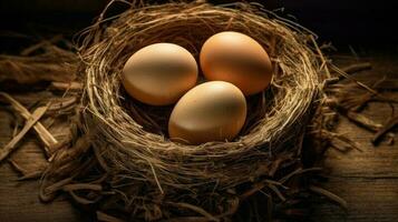 Chicken eggs in nest AI Generated photo