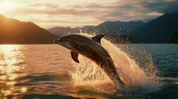Dolphin jumping out of water AI Generated photo