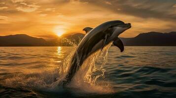 Dolphin jumping out of water AI Generated photo