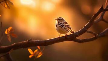 pájaro encaramado en un árbol rama ai generado foto
