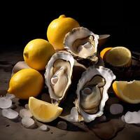 Fresh Oysters with Lemon AI Generated photo