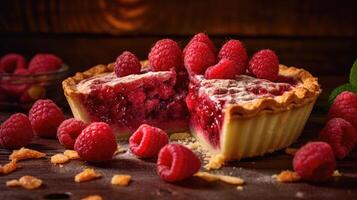 Raspberries pie AI Generated photo