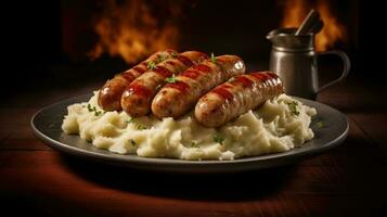 Sausages and mashed potatoes AI Generated photo
