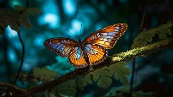 Colourful Butterfly on a Tree Branch AI Generated photo