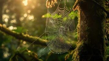 Spider web on tree AI Generated photo