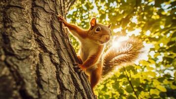 Squirrel climbing a tree AI Generated photo