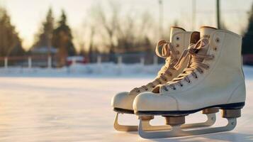 Shoes of ice skates in the snow AI Generated photo