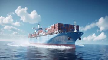 Large cargo ship with containers for cargo transportation. The concept of transportation of goods by sea on the terms of DAP DDP logistics. . photo