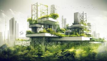 City dedicated to sustainable engineering and environmental responsibility. Urban development, implementing innovative green engineering projects. photo