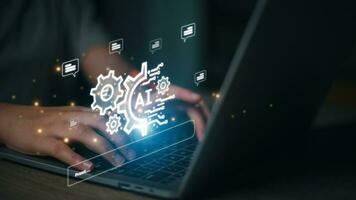 AI, Artificial Intelligence, technology smart robot AI, artificial intelligence by enter command prompt for generates something, Futuristic technology transformation, Chatbot, assistant, secretary. photo