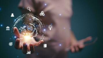 Ai, the concept of artificial intelligence uses analytics, automation, and an autonomous brain. big data management, computer connection information intelligence technology, ChatGPT. photo