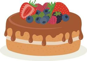 cake with chocolate and berries vector