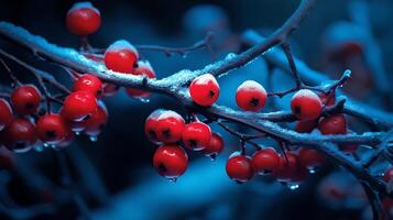 Red Berries grow in the Winter AI Generated photo