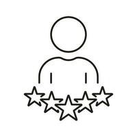 Person with Stars Line Icon. Customer Satisfaction Linear Pictogram. Success Review, User Rating Outline Symbol. Best Feedback for Business Service. Editable Stroke. Isolated Vector Illustration.