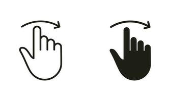 Swipe and Drag Right Line and Silhouette Black Icon Set. Pinch Screen, Rotate on Screen by Hands Finger Pictogram. Gesture Slide Right Symbol Collection. Isolated Vector Illustration.