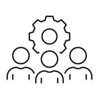 Workforce Line Icon. People with Gear Linear Pictogram, Team Work Concept. Manager with Cog Wheel. Project Management, Teamwork Outline Symbol. Editable Stroke. Isolated Vector Illustration.