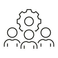 Workforce Line Icon. People with Gear Linear Pictogram, Team Work Concept. Manager with Cog Wheel. Project Management, Teamwork Outline Symbol. Editable Stroke. Isolated Vector Illustration.