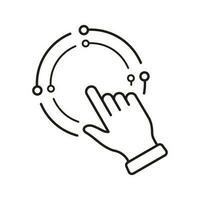 Management Concept, Pointer Click Line Icon. Manage Business, Finger Point in Circle Linear Pictogram. Choose Digital Marketing Strategy Outline Symbol. Editable Stroke. Isolated Vector Illustration.