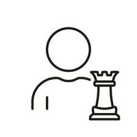 Chess Strategy Line Icon. Success in Competition, Strategist Man with Chess Figure Linear Pictogram. Strategic Approach Outline Symbol. Successful Plan. Editable Stroke. Isolated Vector Illustration.