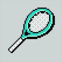 píxel Arte ilustración raqueta. pixelado tenis raqueta. Deportes tenis raqueta icono pixelado para el píxel Arte juego y icono para sitio web y vídeo juego. antiguo colegio retro vector