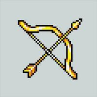 Pixel art illustration Bow. Pixelated Bow and arrow. Sports bow arrow icon pixelated for the pixel art game and icon for website and video game. old school retro. vector