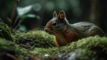 salvaje ardilla en el bosque ai generado foto