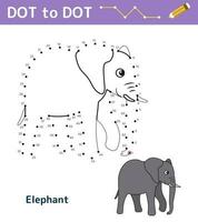 Dot to dot. Numbers game. Education math game for children. Drawing task for kids. Colored worksheet with cute cartoon elephant. Leisure games. Vector illustration.