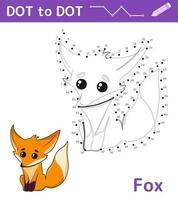 Dot to dot. Numbers game. Education math game for children. Drawing task for kids. Colored worksheet with cute cartoon fox. Leisure games. Vector illustration.