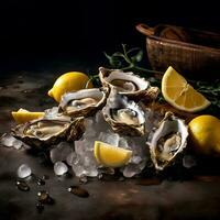 Fresh Oysters with Lemon AI Generated photo