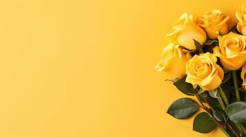 Yellow roses on yellow background AI Generated photo