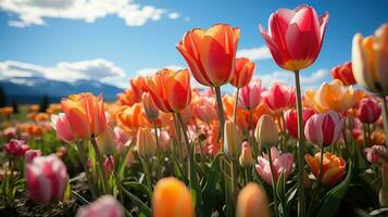 campo de vistoso tulipanes ai generado foto