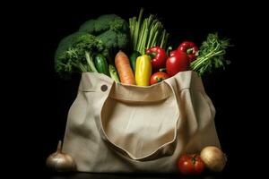 Fresh vegetables in a white tote bag photo