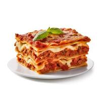 Lasagna Isolated on White Background AI Generated photo