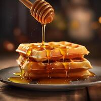 Waffles with Honey AI Generated photo