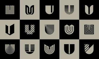 Bundle of minimalist line letter U logo icon design. Modern business initial U. vector