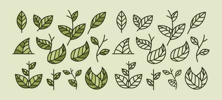 Line abstract natural leaf icon design set. Modern organic plant sprout vector. vector