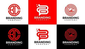 Modern line letter B C BC CB logo design set. Simple initial CB BC logo branding. vector