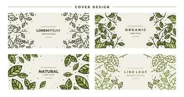 Set of luxury line natural plant cover design. Modern line organic leaf banner. vector
