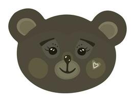 Cute brown bear muzzle, cartoon illustration vector