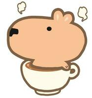 Little Capybara sitting on a cup of coffee vector